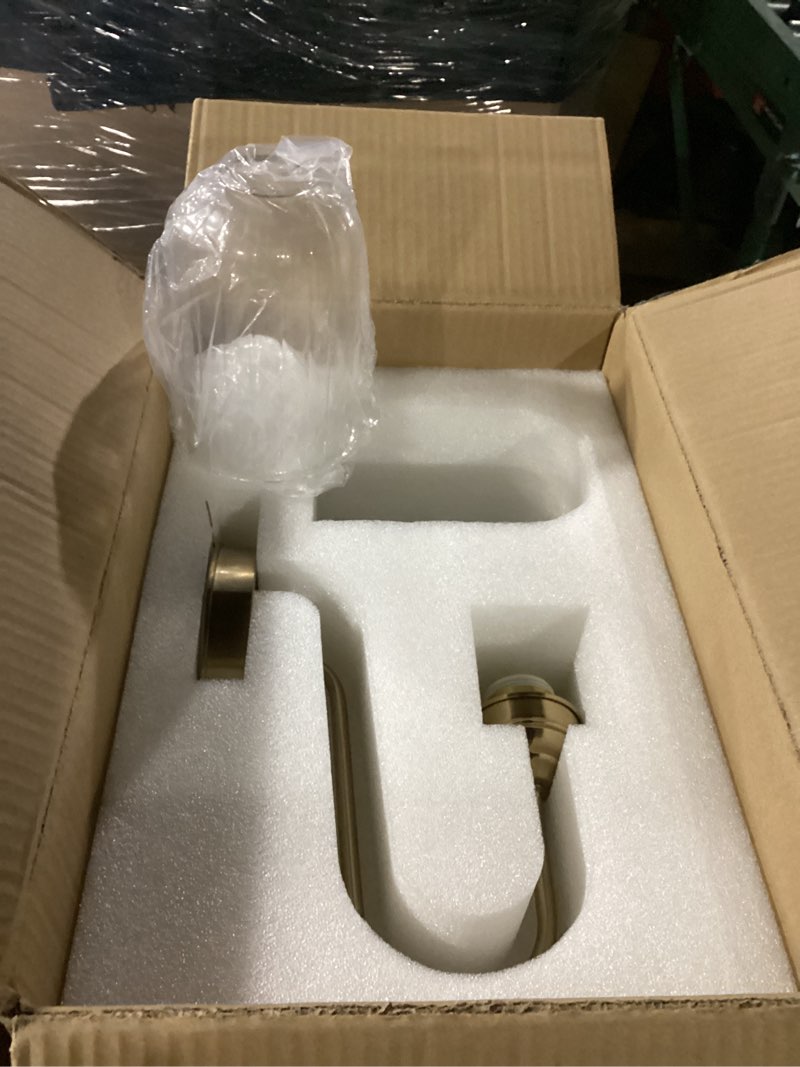 Condition photo showing Good Condition for Gooseneck Brass Sconce with Clear Fluted Glass, Modern Vintage Wall Mounted Lamp Beside Mirror, Wet-Rated Wall Light for Bathroom, Stairs, Kitchen, Hallway, Fireplace (E26 Base)