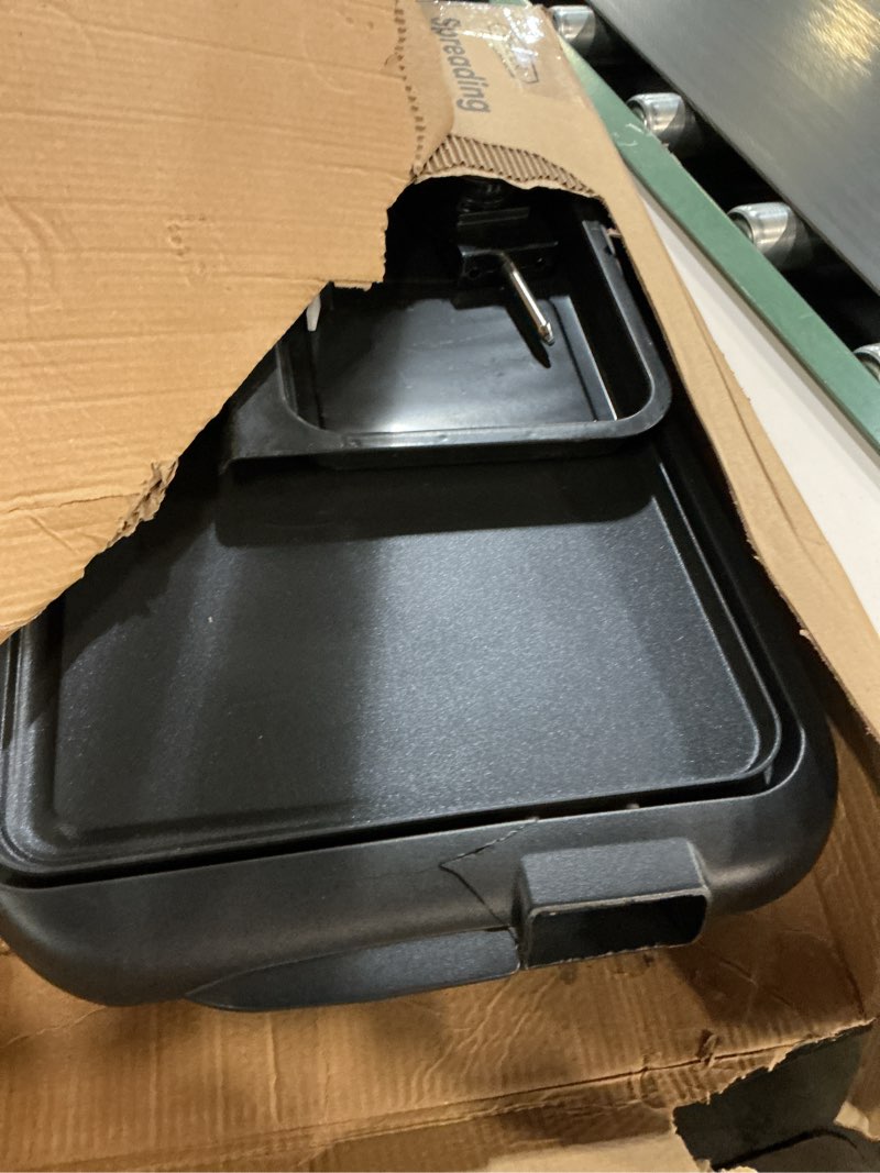 Condition photo showing As Is for bella electric griddle with warming tray - smokeless indoor grill, nonstick surface, adjustable temperature & cool-touch handles, 10" x 18", copper/black, pfoa & ptfe free 10 x 18"