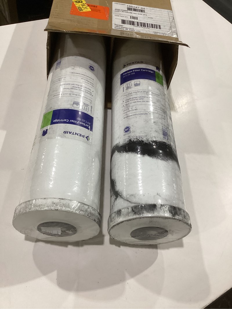 Condition photo showing As Is for pentair pentek rfc-20bb big blue carbon water filter, 20-inch, whole house heavy duty radial flow carbon replacement cartridge with granular activated carbon (gac) filter, 20" x 4.5", 25 micron pack of 1 20" x 4.5"