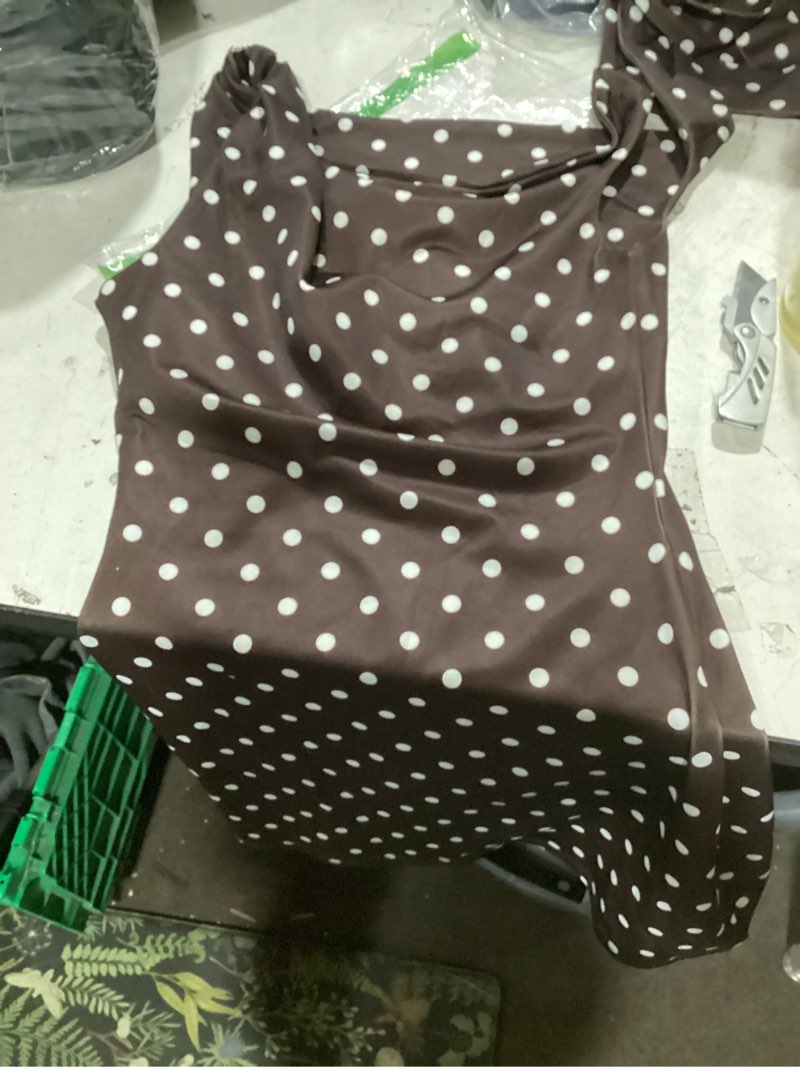Condition photo showing New/Like New for floerns women's polka dots off the shoulder mini dress knot side retro bodycon dresses medium brown