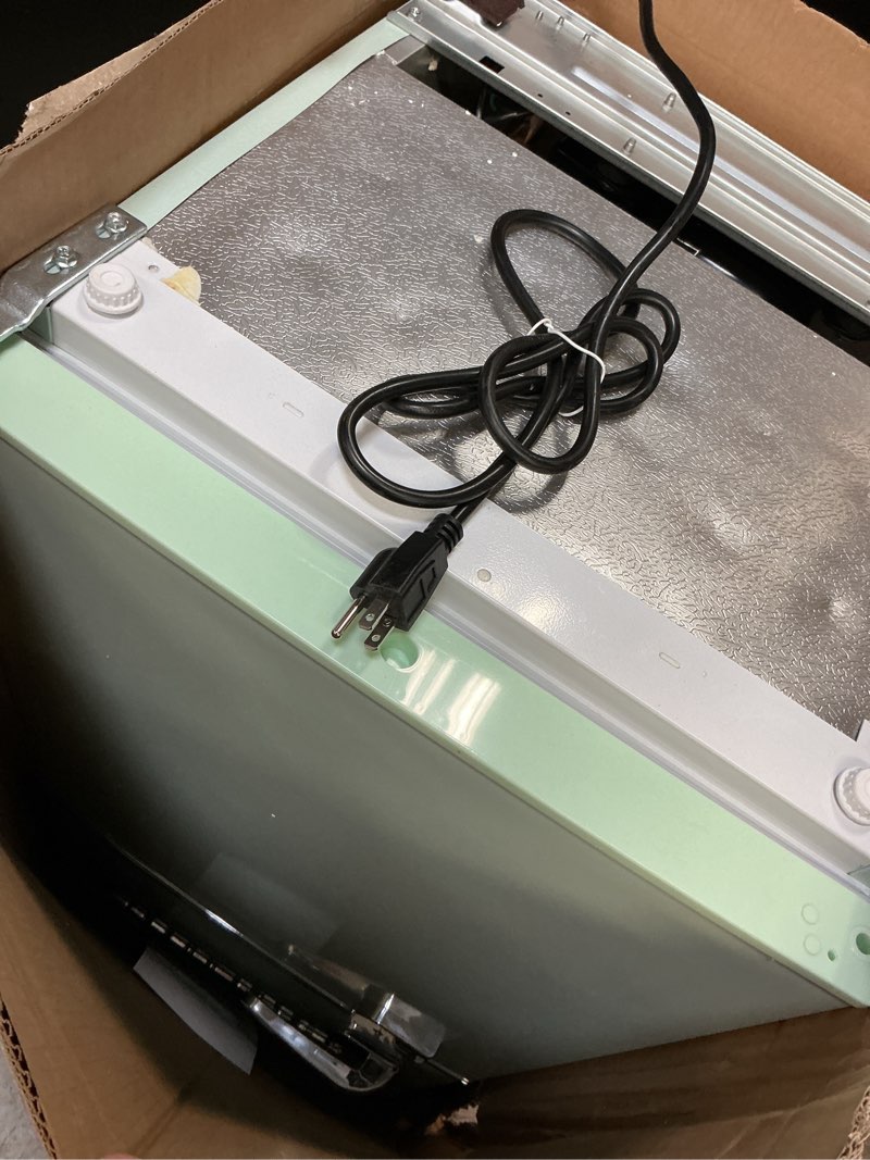 Condition photo showing As Is for Frigidaire EFR840 Retro Mini Fridge with Freezer & Side Bottle Opener - Small 2 Door Refrigerator for Office Bar or College Dorm Room - 3.2 Cu Ft, Mint