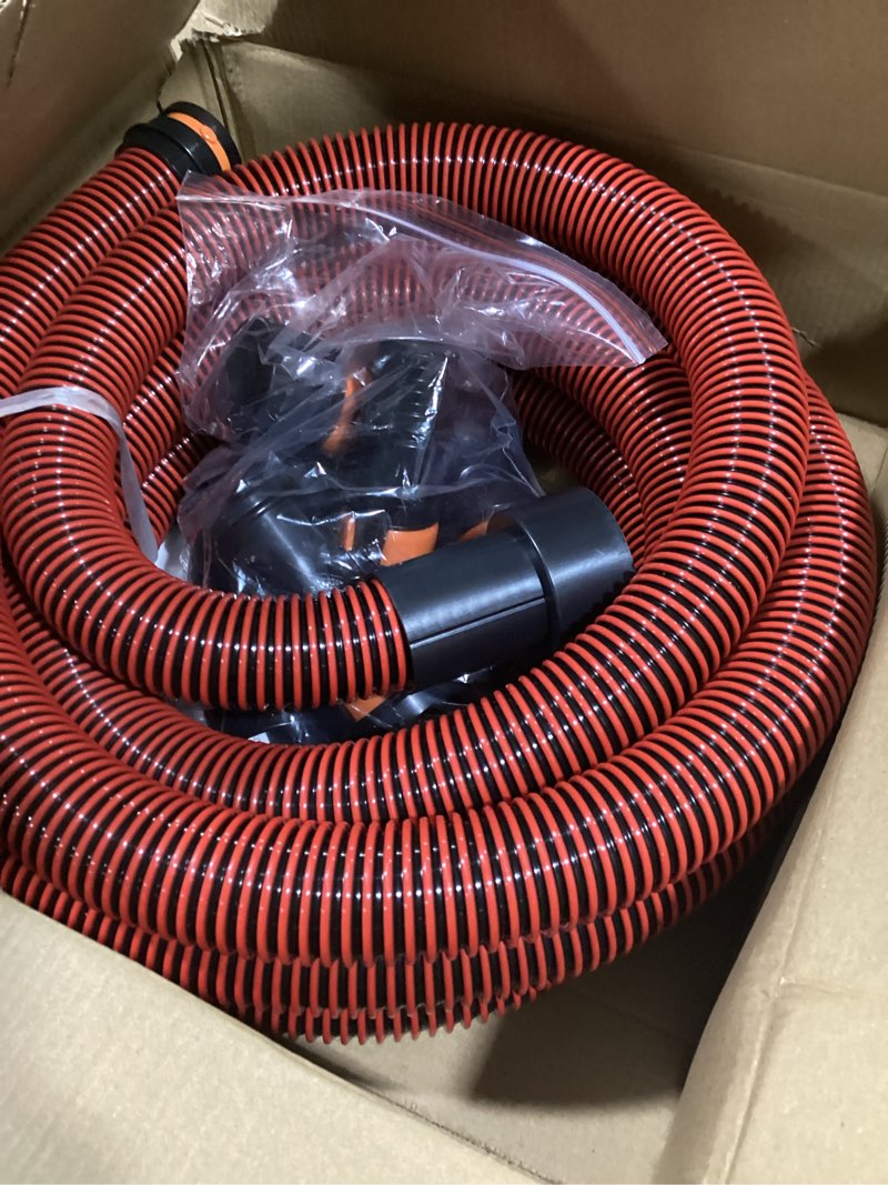 Condition photo showing Good Condition for 16FT Shop Vac Hose, Dust Collection Hose Kit for Home&Shop Vacuums System with 6 Adapters for Woodworking Power Tool & Sander, Compatible with festool/dewalt/bosch/ryobi/makita, etc Most Multi-Brands 16 FT Hose with 6 Adapters