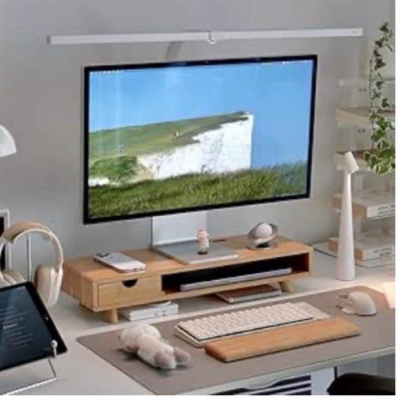 Homerays Monitor Stand with Drawer, Exquisite Computer Monitor Stand for Desk, Ergonomic Wood Monito