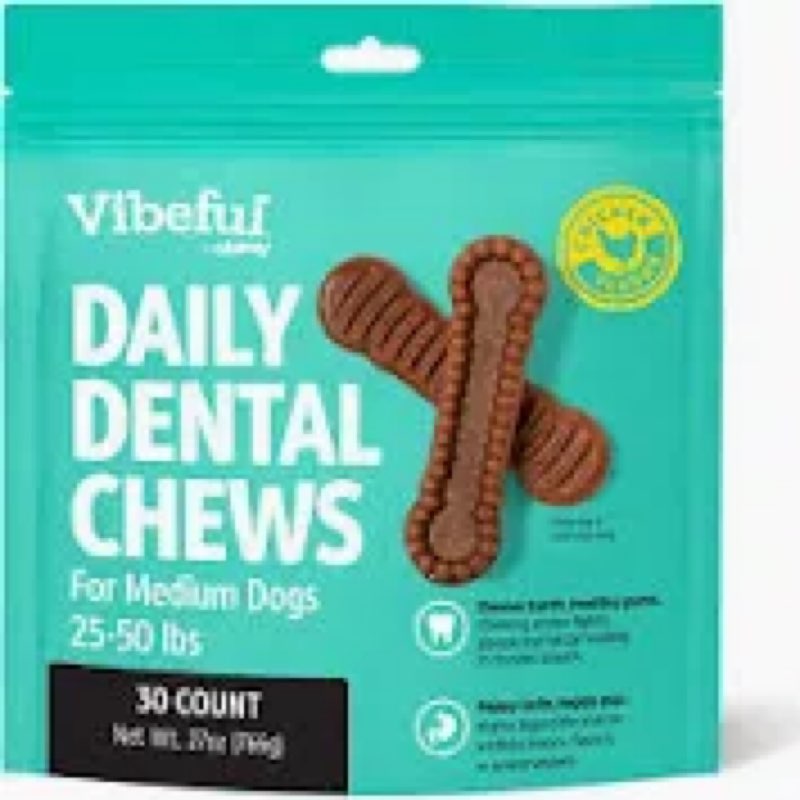Best By 03/14/26 Vibeful Medium Daily Dental Chews for Dogs, Chicken Flavor, 30 count