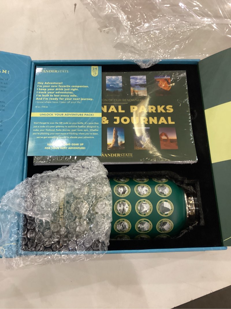 WANDERSTATE National Parks Water Bottle with 63 Waterproof Stickers - Gift-Ready Packaging + 2 Lids 