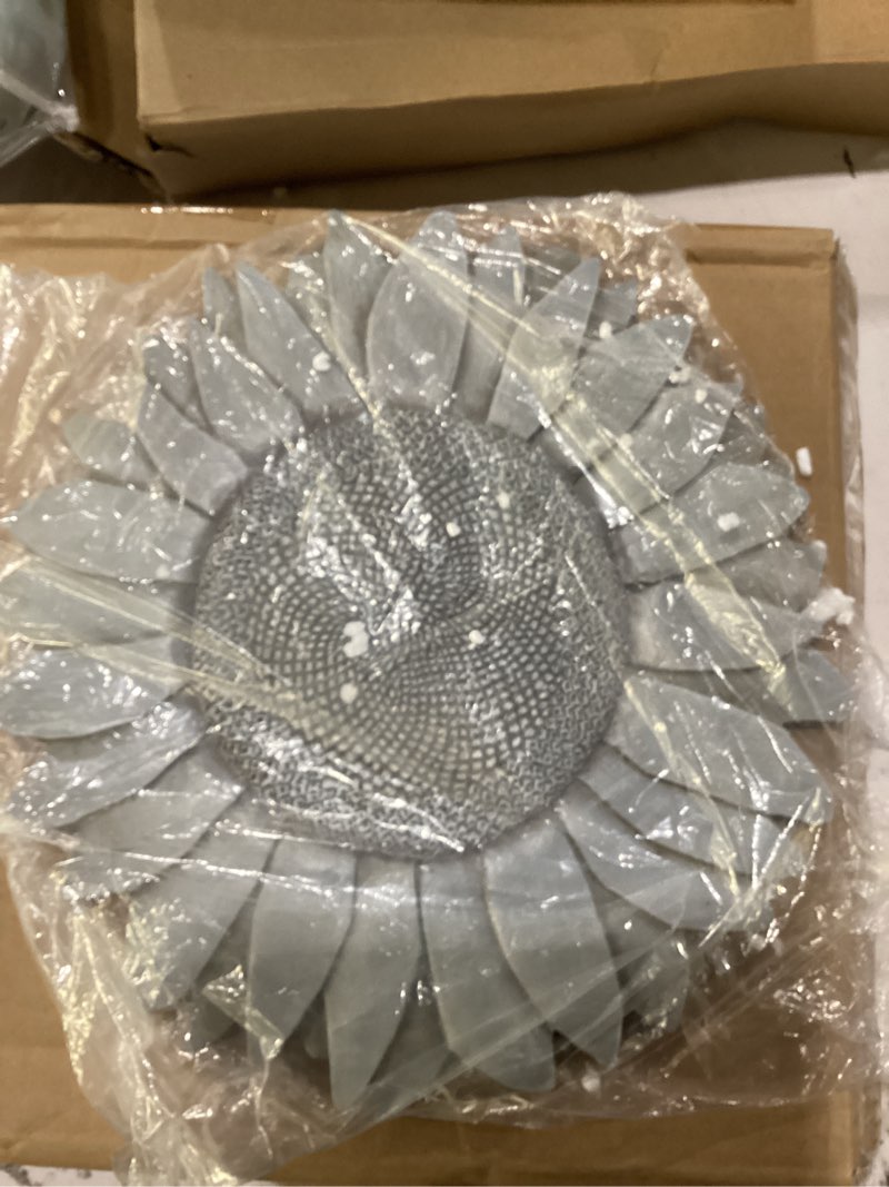 Condition photo showing New/Like New for magnolia garden 12-inch antique white sculpted sunflower decorative stepping stone – 3d floral resin garden walkway tile – elegant weathered flower outdoor accent 12 x 12 x 0.63 sunflower stone gray
