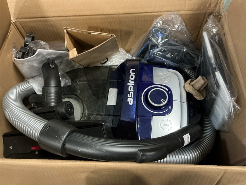 Condition photo showing As Is for Vacuum Cleaner, 1200W 3.6 QT Bagless Canister Vacuum, Turbo Brush, Double HEPA Filter, Blue