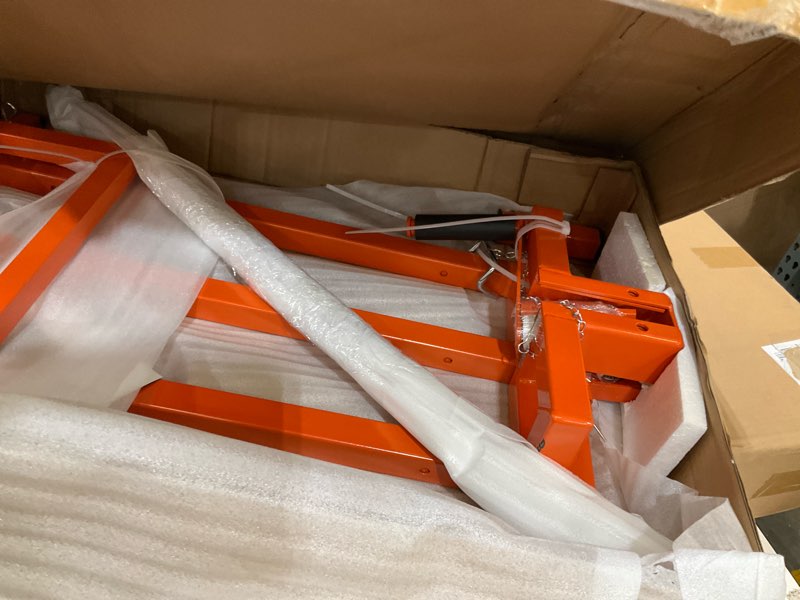 Condition photo showing As Is for lawn mower lift jack - lifting platform 882 lbs capacity for lawn mowers & gardentractors with manual & power tool handles orange