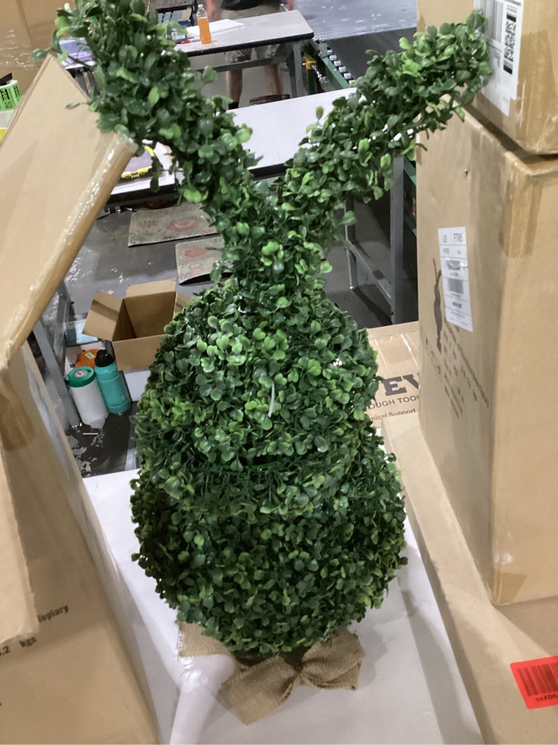 Condition photo showing Good Condition for 3.5ft easter bunny topiary tree, artificial greenery bunny topiary with bendable ears, realistic faux plant vintage pot, outdoor front porch entryway spring decor