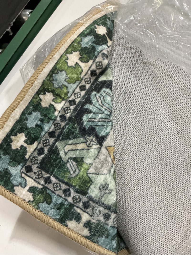 Condition photo showing As Is for rctjhome 5'x7' washable area rugs for loveseat living room/twin bedroom/study room, modern abstract soft carpet, low pile floor rug with non slip backing for dining room, vintage cream green vintage cream green 5‘x7’