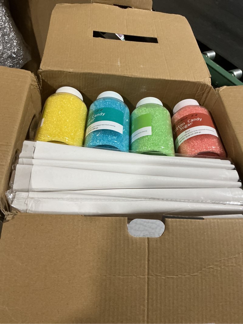 Condition photo showing Good Condition for studio 54 retro cotton candy machine with 5 jars (11oz each) floss sugar, 50 paper cones, easy cleanup cotton candy maker, durable retro design, makes 20–30 servings per jar, bpa & lead free