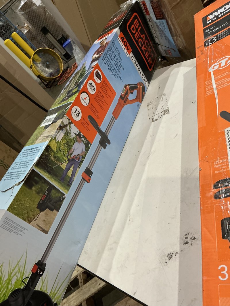 Condition photo showing Good Condition for black+decker 40v max 13 in string trimmer edger cordless with adjustable telescoping pole, 2 in 1 weed wacker lawn edger, includes battery and charger (lst136) 40v trimmer kit