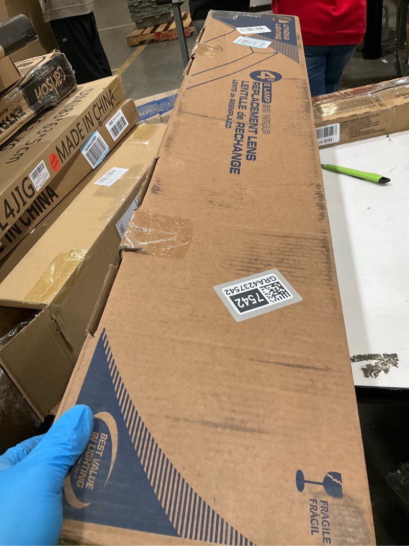 Condition photo showing As Is for Lithonia Lighting 4 Foot Replacement Acrylic Diffuser Lens, Clear Prismatic Replacement Cover for 48-Inch SB Series Narrow Body Square Wraparound Ceiling Light Fixture for Shop Lights