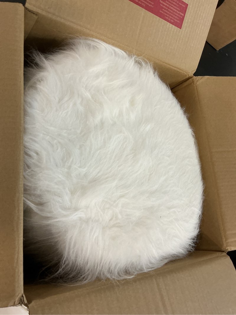 Condition photo showing Good Condition for linon flokati foot, 16-inch, white stool, 16"w x 16"d x 12.6"h,