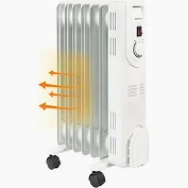 Electric Oil-Filled Radiant Radiator Space Heater, Never Refill, Adjustable Thermostat, Tip-Over Switch & Overheat Protection System, Ideal for Home, Bedroom, & Office