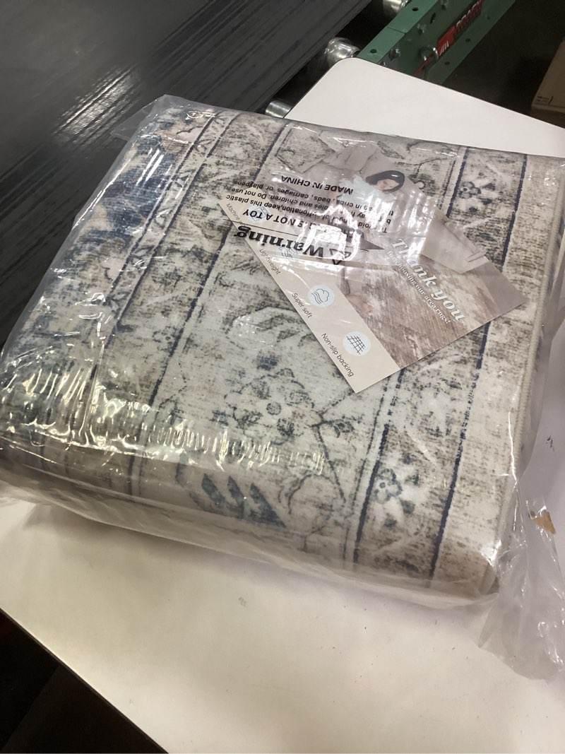 Condition photo showing New/Like New for ((Similar))Tortania Area Rug Living Room Rugs - 9x12 Washable Boho Rug Vintage Oriental Distressed Farmhouse Large Thin Indoor Carpet for Living Room Bedroom Under Dining Table Home Office - Cream Blue 9' x 12' (Rectangular) Cream/Blue