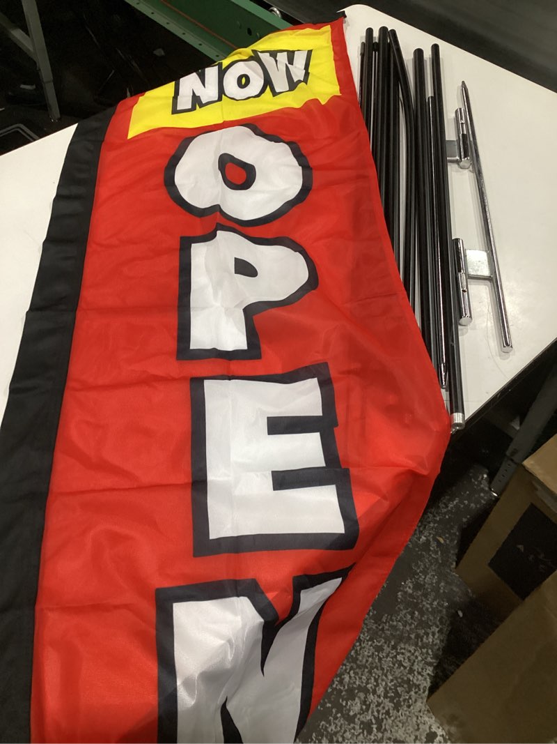 Condition photo showing Good Condition for LookOurWay 5-Feet Tall Grand Opening Themed Feather Flag Banner for Business Advertising 3-Pack - Includes 3 Banner Flags, 3 Pole Sets, and 3 Ground Spikes (Now Open Red & Yellow,10M5000030)