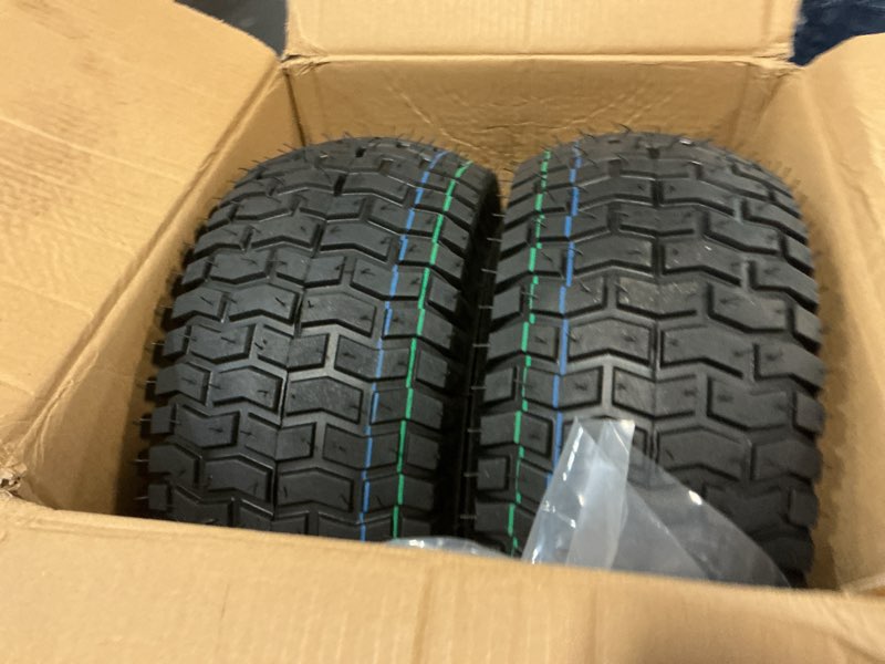Condition photo showing New/Like New for maxrollors (2 pack) 15x6.00-6 tubeless front tire and wheel, 3/4" bearings, 3" offset hub, 4-ply, compatible with 100 and 300 series john deere riding mowers 15 x 6.00-6 " tubeless (offset hub)