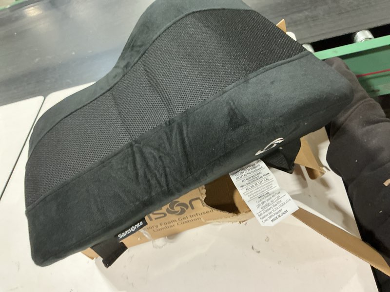 Condition photo showing Good Condition for samsonite, [mid-low] back support lumbar pillow for office chair or car seat, [high grade - memory foam], boost your back comfort zone, versatile use supportive cushion with soft plush cover low-mid lumbar support / black charcoal