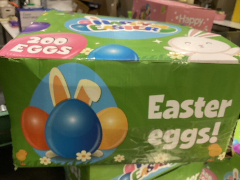 Condition photo showing New/Like New for 200 pcs 3.1" fillable easter eggs bulk with 6 surprise golden eggs, colorful plastic easter egg empty for easter egg hunt party favors kids easter basket stuffers fillers classroom prizes for boy girl 200 pack 3.1 inch eggs