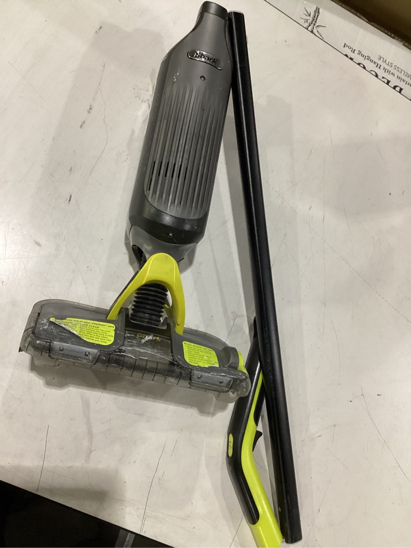 Condition photo showing As Is for **untested** shark vacmop cordless hard floor cleaner, vacuum and spray mop, powerful suction, lightweight, led headlights, includes 4 disposable pads, 12oz multi-surface cleaning solution, gray, vm252 gray - 4 pads