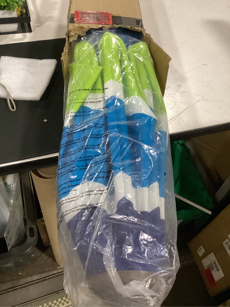 Condition photo showing New/Like New for jearey 7.5ft patio umbrella market table umbrella with 6 sturdy ribs, push button tilt/crank outdoor umbrella for garden, deck, backyard, pool and beach,bold blue-green stripe 7.5ft bold blue-green stripe