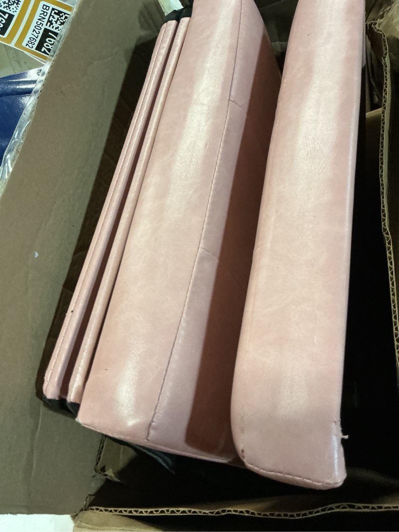 Condition photo showing As Is for songmics storage ottoman bench, foldable ottoman foot rest, 15 x 43 x 15 inches, end of bed bench, storage chest, load up to 660 lb, for living room, bedroom, entryway, jelly pink ulsf077r11