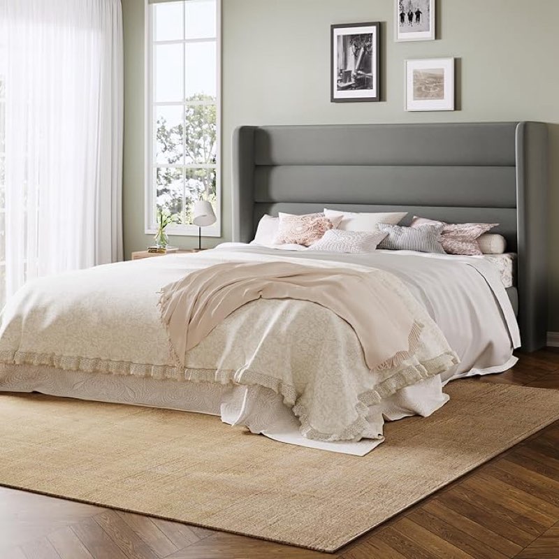 Allewie Full Size Platform Bed Frame with Velvet Upholstered Wingback Headboard, No Box Spring Neede