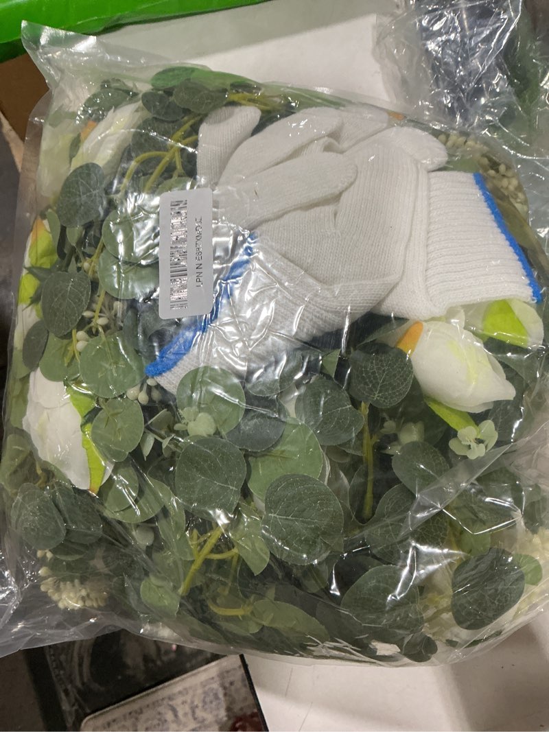 Condition photo showing Good Condition for der rose 4 pcs 26ft artificial flower garland, white rose & eucalyptus floral garland, faux flower vine for wedding table runner arch & backdrop decor white 4 pcs