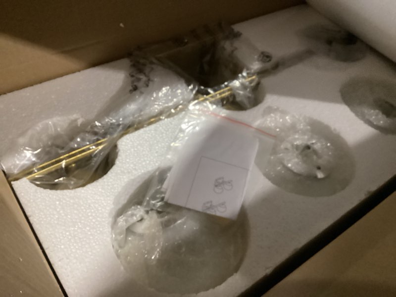 Condition photo showing Good Condition for ralbay gold vanity lights - 3-light mid century modern bathroom wall lights with milky glass globe a-gold 3 light