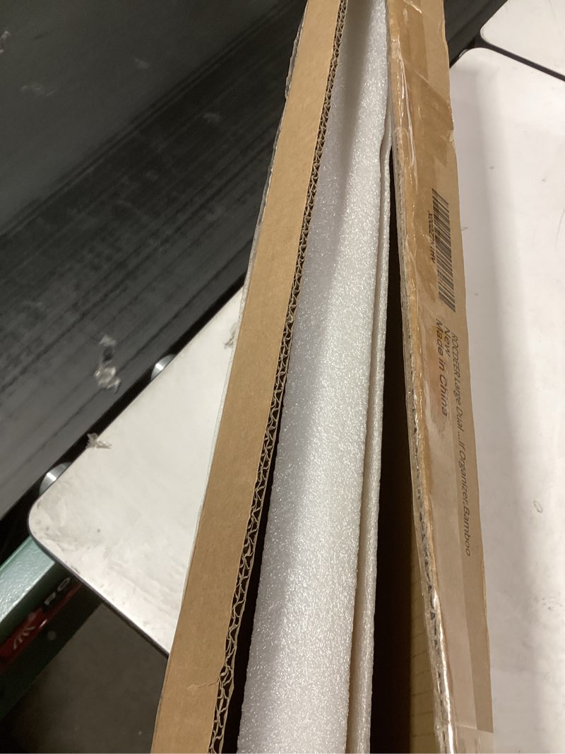 Condition photo showing New/Like New for Bamboo Dual Monitor Shelf, Monitor Stand Riser with Underneath Storage for Desk Office Supplies, Supports Heavy TV up to 300 lbs, Natural