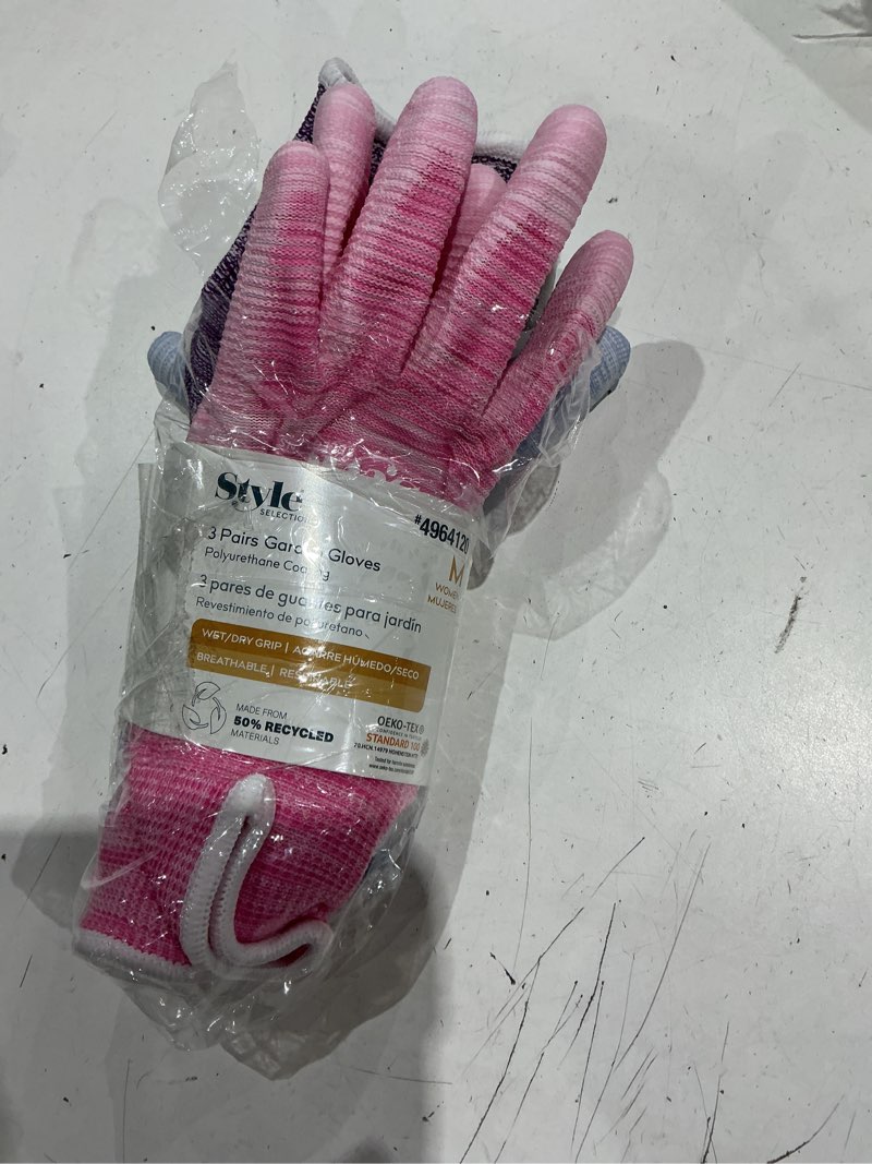 Condition photo showing Good Condition for style selections medium polyurethane dipped polyester gardening gloves 3 -pairs