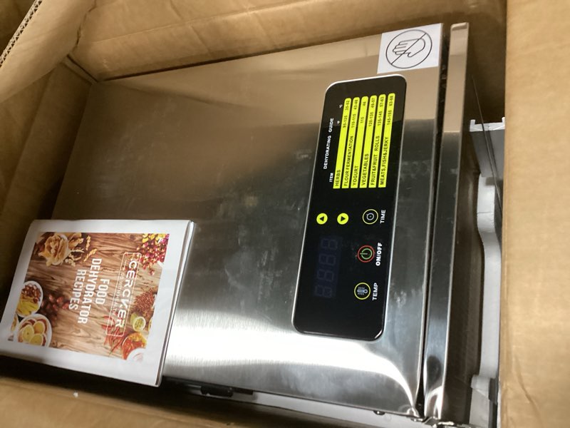Condition photo showing As Is for food-dehydrator machine 12 stainless steel trays, 10.9ft² meat dehydrator for jerky, 800w dryer for herbs, 190ºf temperature control,24h timer,powerful drying capacity for fruits,yogurt 12 trays