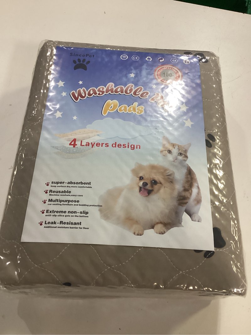 Condition photo showing New/Like New for sincopet washable dog pee pads with puppy grooming gloves,puppy pads,reusable pet training pads,large dog pee pad,waterproof pet pads for dog bed mat,super absorbing whelping pads, brown 54x54 inch (pack of 2)