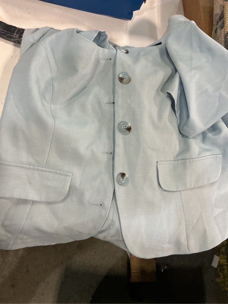 Condition photo showing As Is for zesica women's summer two pieces suits set 2026 short sleeve blazer wide leg pants business casual outfits sets light blue x-large