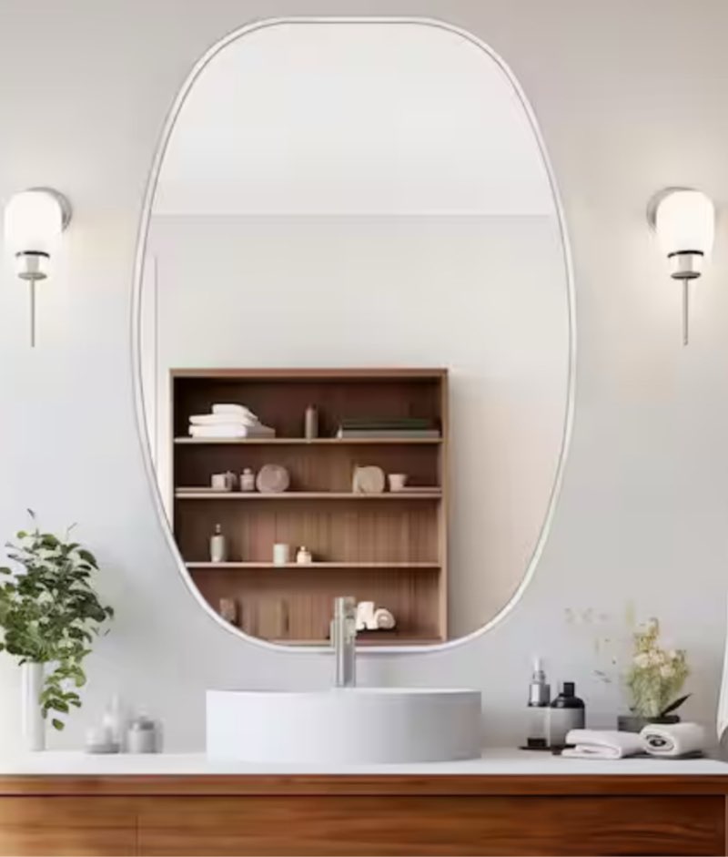 Silver Oval Wall Mounted Aluminum Alloy Bathroom Mirror Decorative Mirror