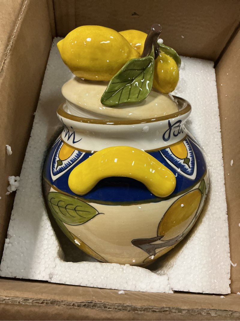 Condition photo showing Good Condition for Blue Sky Ceramics Lemon Cookie Jar, Multi (18240)
