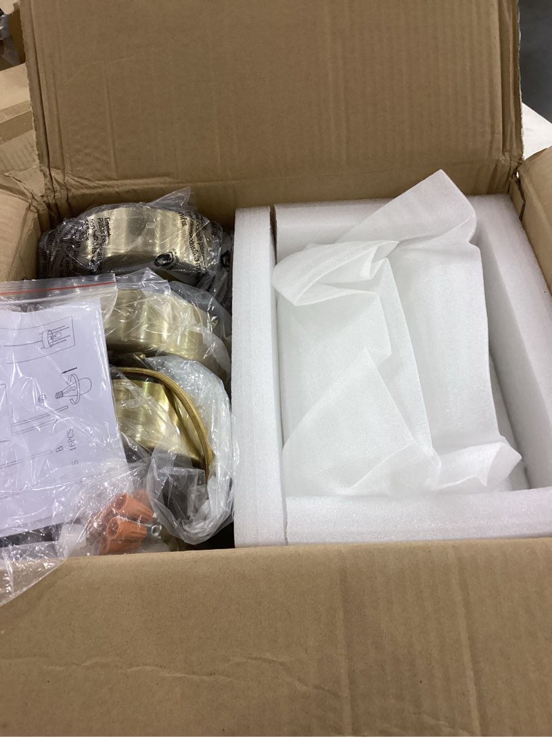 Condition photo showing Good Condition for Dijiahua Pendant Lights Kitchen Island Gold 3 Pack,Crystal Pendant Light Fixtures Over Table, Mini Brass Dining Room 1-Light Chandelier,Modern Adjustable Cord Hanging Lamp for Bedroom,Sink 3 Pack Gold