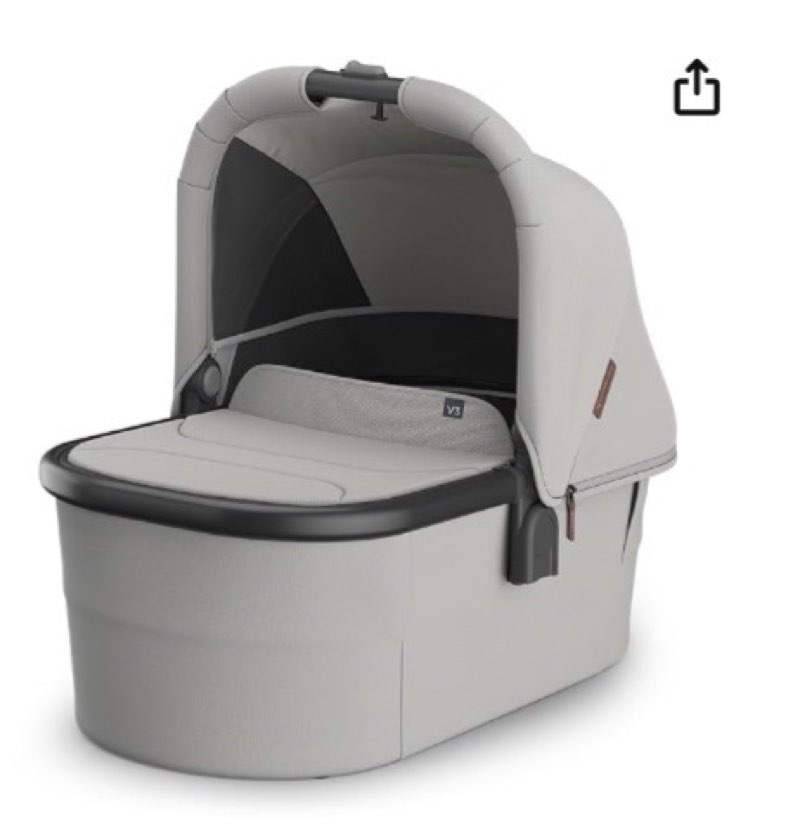 uppababy bassinet v3 - compatible with vista, cruz, ridge strollers - overnight sleep solution - mattress, sheet and bug shield included - savannah (pearl gray jacquard/carbon frame)