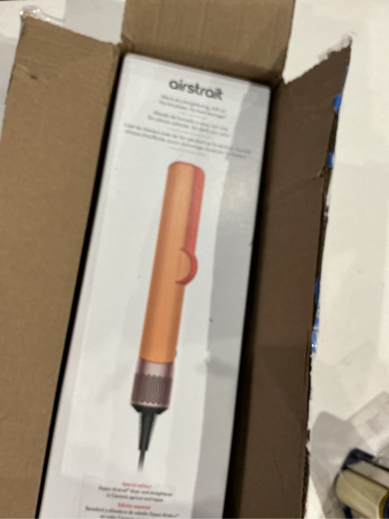 Condition photo showing New/Like New for dyson airstrait™ straightener, wet to dry hair straightener, no heat damage, no hot plates, all hair types ceramic apricot/topaz