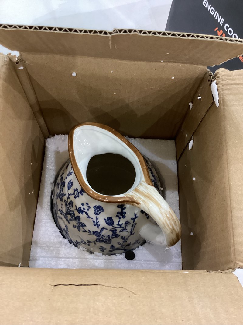 CheeryStow Blue and White Ceramic Vase with Handle – 7.28 Inch Vintage Crackle Glaze Pitcher Style F