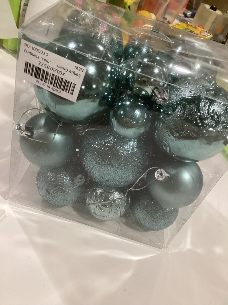 Condition photo showing Good Condition for Senjie Green Shatterproof Christmas Ball Ornaments, 32 Pcs, Plastic, Wedding & Christmas, Hanging Olive Green 32 pcs