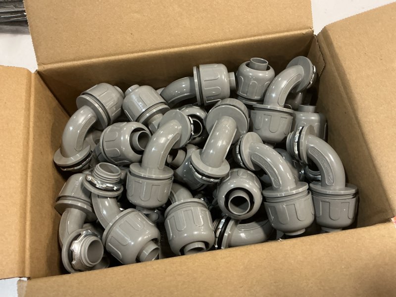 Condition photo showing Good Condition for 1/2-Inch Liquid Tight Connector 60 Pack 90 Degree Electrical PVC Conduit Fittings Flexible Non Metallic Electrical Conduit Connector Fitting for Home Outdoor Tubes Tools, Grey