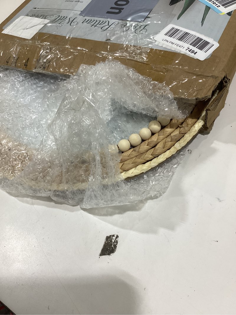 Condition photo showing Good Condition for Boho Round Hanging Wall Mirror Decor 20 Inches Rattan Wicker Costal Loop Round Circle Mirrors for Coastal Farmhouse, Living Room, Bedroom, Entryway 20"L x 20"W