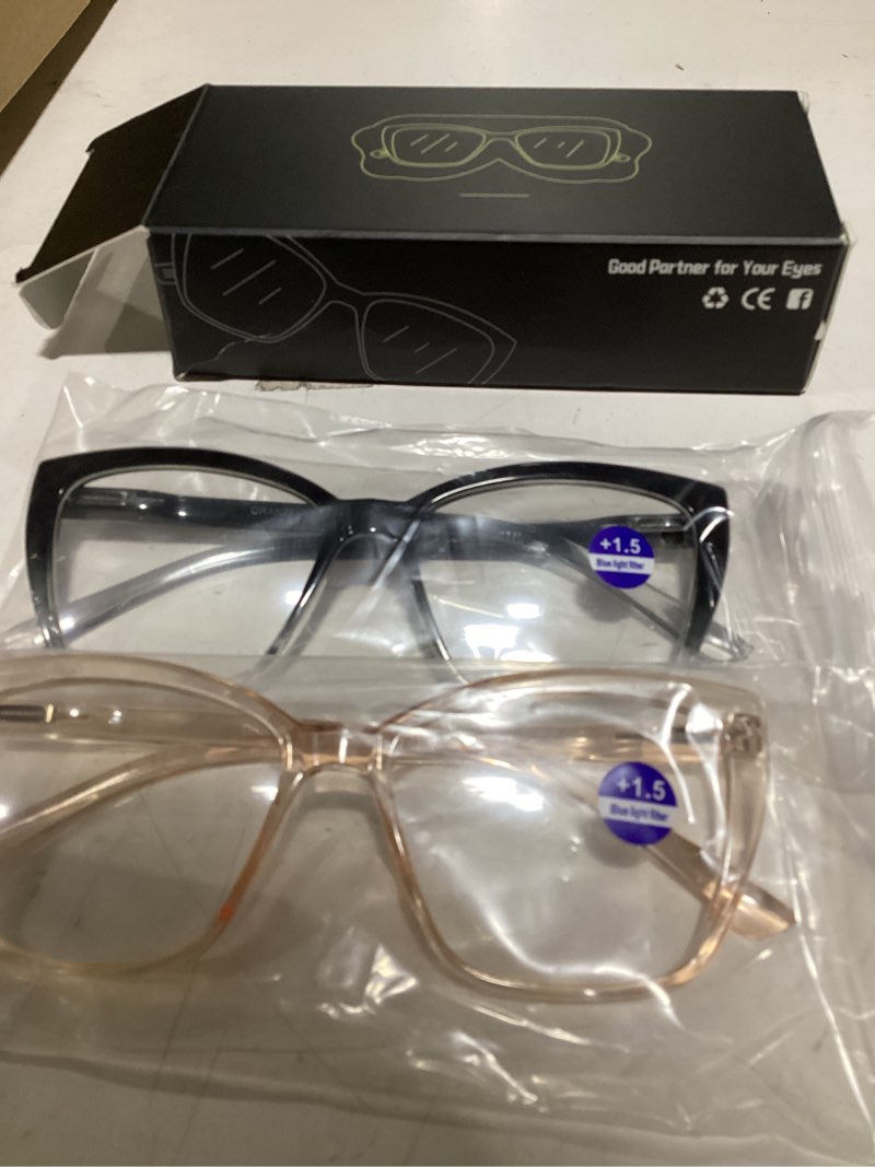 Condition photo showing As Is for Only 2 PAIR Reading Glasses Women, 3 pack Fashion Oversized Blue Light Readers Women, Spring Hinge Cat Eye Glasses Anti Eyestrain(C1 Black Transparent & Claret Transparent & Champagne, 1.50) C1 Black Transparent & Claret Transparent & Champagne 1.5 x