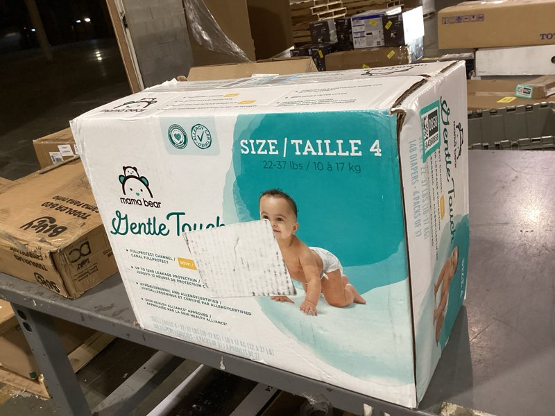 Condition photo showing New/Like New for amazon brand - mama bear gentle touch baby diapers, fragrance-free, size 4, 148 count (4 packs of 37), with skin protection and leak protection size 4 (148 count)