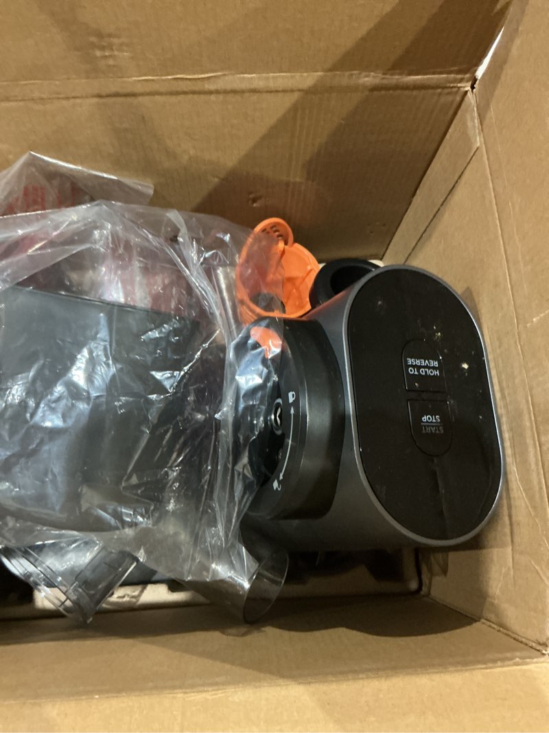 Condition photo showing As Is for ninja neverclog cold press juicer, powerful slow juicer with total pulp control, countertop, electric, 2 pulp functions, dishwasher safe, 2nd generation, charcoal, jc151