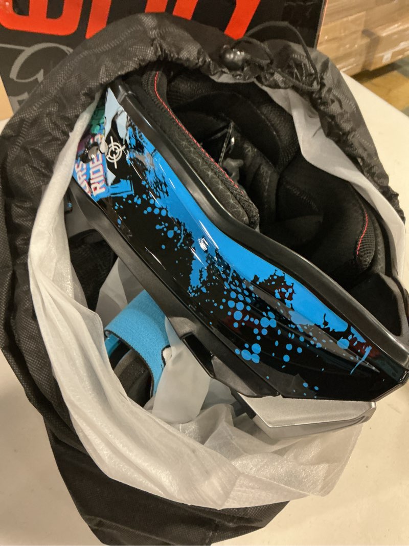 Condition photo showing New/Like New for DOT Adult Dirt Bike Helmet with Goggles Gloves & Mask Adjustable Sun Visor Motorcycle Adult ATV Helmet Off-Road Motocross Downhill Moped MX BMX for Unisex Adult-188-Blue Cowboy, L Large Blue Cowboy