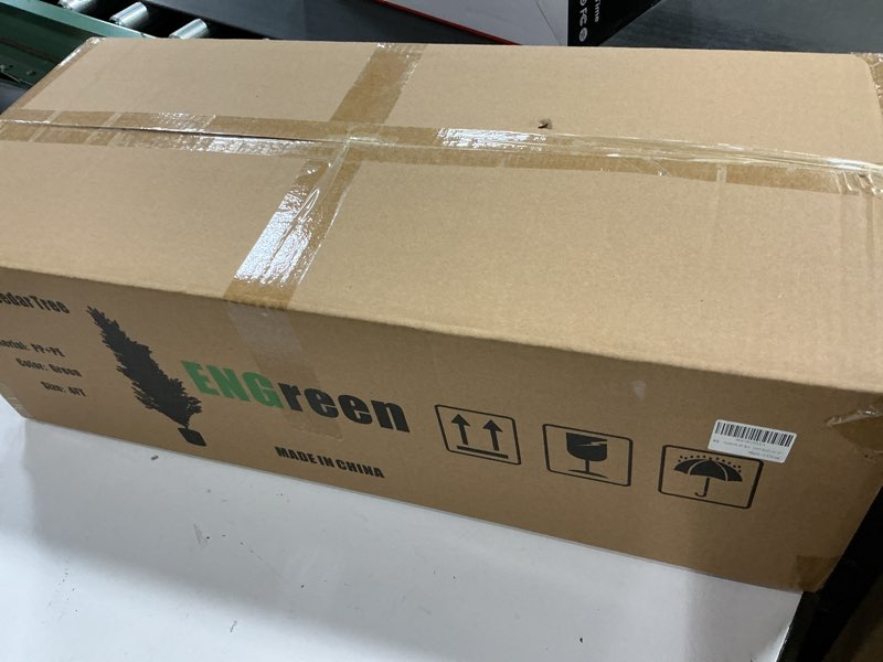 Condition photo showing New/Like New for Artificial Cedar Topiary Trees 4FT Tall 2 Set,Outdoor Indoor Realistic Faux Pine Plants,Fake Outdoor Plant Fake Trees for Front Porch Garden Decor