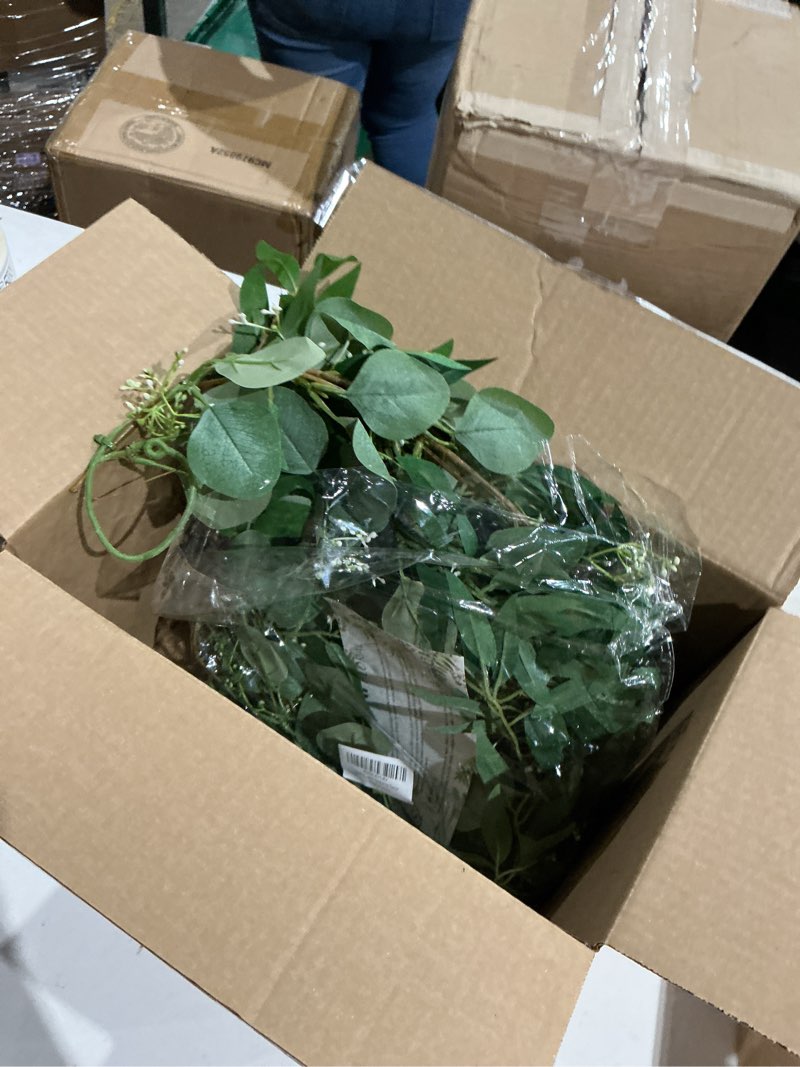 Condition photo showing New/Like New for fake greenery garlands artificial silver dollar eucalyptus garland in grey green and willow twigs garland intertwined together for rustic wedding arch swag doorways table runner decoration